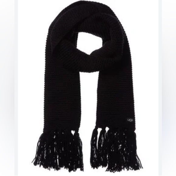 UGG Classic Black Knit Scarf with Fringe - Picture 1 of 4